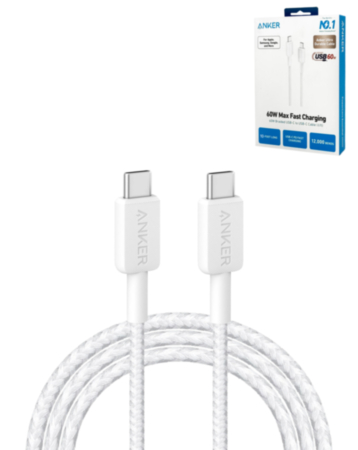 Anker 322 USB C-C Braided Charging Cable (WHITE) (10ft) (60W) (Only Ground Shipping)