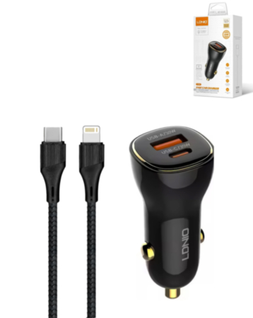 LDNIO C103 PD QC4.0 Dual USB A+C Car Charger with USB C-L Non-MFI Cable (3ft) (60W) (Only Ground Shipping)