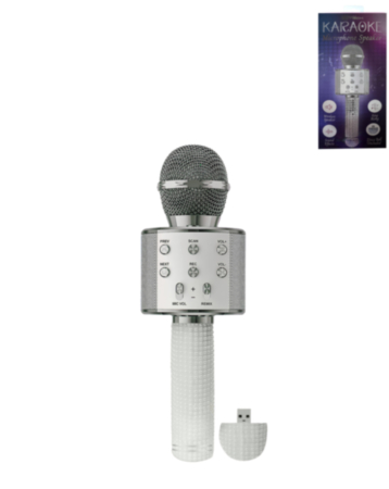Diamond Wrapped Karaoke Microphone Speaker with Disco Ball Insert- WHITE PEARLS (Only Ground Shipping)