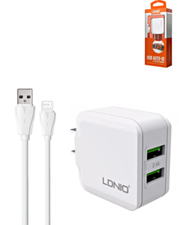 LDNIO A2201 Dual USB-A Wall Charger (5V/3.4A) with USB A-L Cable (3ft) (17W) (Only Ground Shipping)