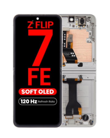 OLED Assembly with Frame for Galaxy Z Flip 7 FE F761 (WHITE) (US & International) (Aftermarket Plus Soft Oled / 120 Hz)