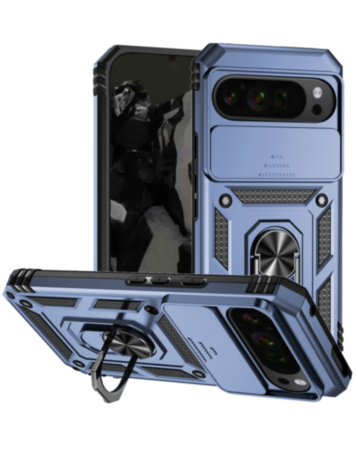 Dual Layers Hybrid Case (Blue) for Google Pixel 9 Pro XL / 10 Pro XL / 11 Pro XL with Metal Ring and Camera Protector (Only Ground Shipping)
