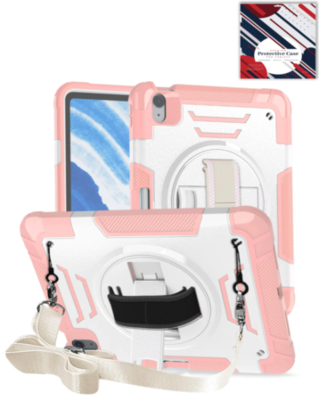 Shockproof Tablet Case with Rotating Hand Strap & Shoulder Strap Kickstand (PINK) for iPad 10 2022 (10.9") / iPad 11 (A16) (Only Ground Shipping)
