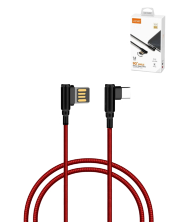 LDNIO LC421 90 Degree USB A-C Charging Cable (RED) (6ft) (12W) (Only Ground Shipping)