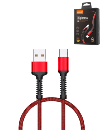 LDNIO LS63 USB A-C Braided Charging Data Cable (RED) (3ft) (12W) (Only Ground Shipping)