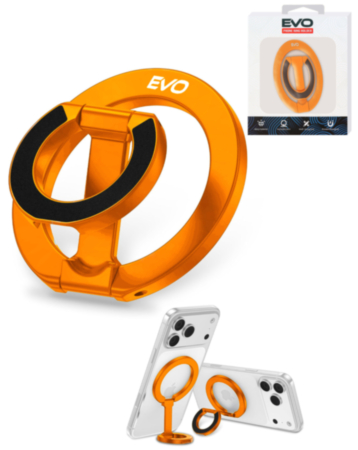 EVO FlexRing Magnetic Phone Holder with Kickstand Support & Wireless Charging (ORANGE) (Only Ground Shipping)