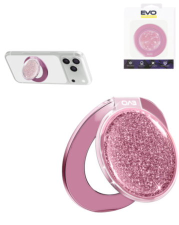 EVO CrystalRing Magnetic Glitter Phone Grip Stand Compatible with Wireless Charging (PINK) (Only Ground Shipping)