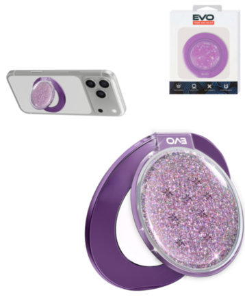 EVO CrystalRing Magnetic Glitter Phone Grip Stand Compatible with Wireless Charging (PURPLE) (Only Ground Shipping)