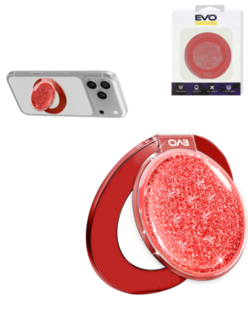 EVO CrystalRing Magnetic Glitter Phone Grip Stand Compatible with Wireless Charging (RED) (Only Ground Shipping)