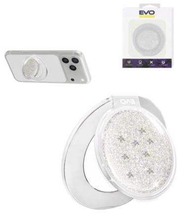 EVO CrystalRing Magnetic Glitter Phone Grip Stand Compatible with Wireless Charging (WHITE) (Only Ground Shipping)