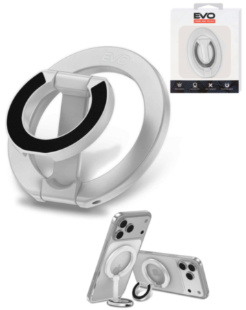 EVO FlexRing Magnetic Phone Holder with Kickstand Support & Wireless Charging (SILVER) (Only Ground Shipping)