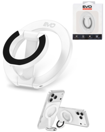 EVO FlexRing Magnetic Phone Holder with Kickstand Support & Wireless Charging (WHITE) (Only Ground Shipping)