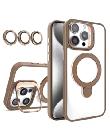 Magnetic Clear Case with 2 Kickstand & Camera Lens - DESERT TITANIUM for iPhone 12 / 12 Pro (Only Ground Shipping)