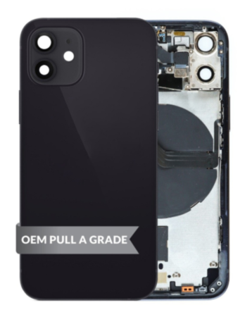 Back Housing Frame (BLACK) (OEM Pull A Grade) with Small Components Pre-Installed for iPhone 12 Mini