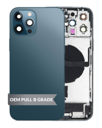 Back Housing Frame with Charging Port Flex & Small Parts for iPhone 12 Pro Max (PACIFIC BLUE) (OEM Pull B Grade)