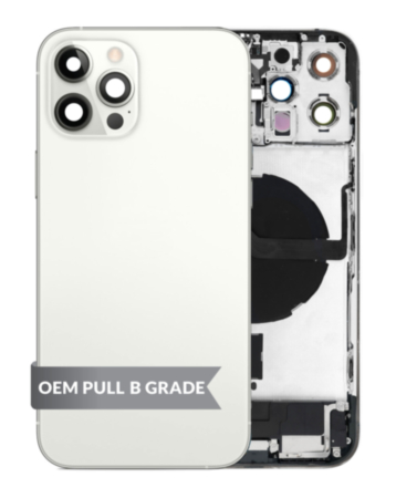 Back Housing Frame with Charging Port Flex & Small Parts for iPhone 12 Pro Max (SILVER) (OEM Pull B Grade)