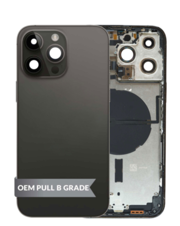 Back Housing Frame (SPACE BLACK) (US Version) (OEM Pull B Grade) with Small Components Pre-Installed for iPhone 14 Pro Max