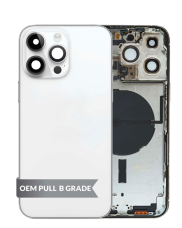 Back Housing Frame (SILVER) (US Version) (OEM Pull B Grade) with Small Components Pre-Installed for iPhone 14 Pro Max
