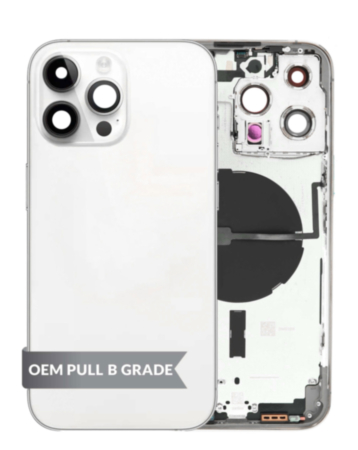 Housing Frame (SILVER) (International) (OEM Pull B Grade) Small Parts Pre-Installed for iPhone 14 Pro Max