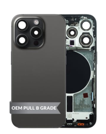 Back Housing Frame (BLACK TITANIUM) (US Version) (OEM Pull B Grade) with Small Components Pre-Installed for iPhone 15 Pro
