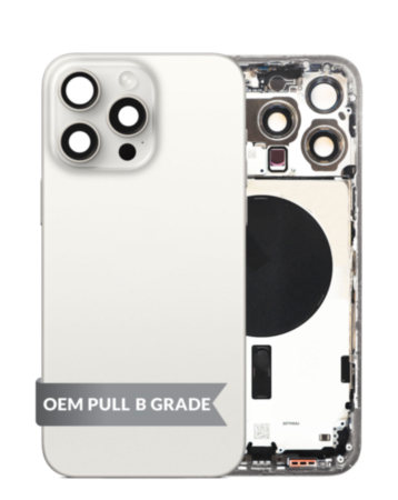 Back Housing Frame (WHITE TITANIUM) (US Version) (OEM Pull B Grade) with Small Components Pre-Installed for iPhone 15 Pro Max