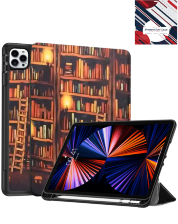 Old Style Notebook Design Case - Library for iPad Air 13 2024 / Pro 12.9 (3rd / 4th / 5th / 6th) (Only Ground Shipping)