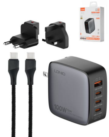 LDNIO USB C+C+C+A GaN Super Fast Travel Charger (100W) (Only Ground Shipping)