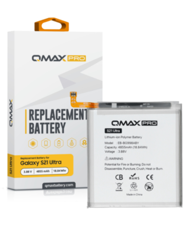 QMAX Pro Replacement Battery for Galaxy S21 Ultra (G998) (4855 mAh) (EB-BG998ABY) (Only Ground Shipping)