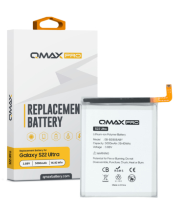 QMAX Pro Replacement Battery for Galaxy S22 Ultra (S908) (5000 mAh) (EB-BS908ABY) (Only Ground Shipping)