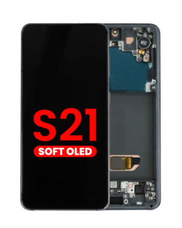 OLED Assembly with Frame for Galaxy S21 (G991) (Phantom Black) (Aftermarket Plus Soft)