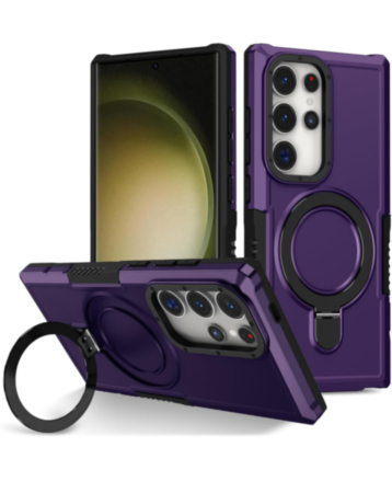Hard PC Shockproof Case w /Ring Holder - DARK PURPLE for Galaxy S22 Ultra (Only Ground Shipping)