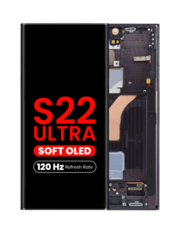 OLED Assembly with Frame for Galaxy S22 Ultra (S908) (Phantom Black) (Aftermarket Pro Soft / 120Hz)