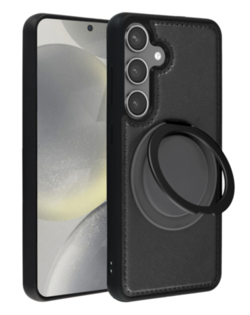 Slim Leather Case with Wireless Charging Kickstand - BLACK for Galaxy S23 (Only Ground Shipping)