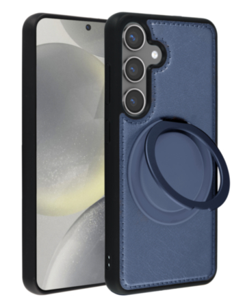 Slim Leather Case with Wireless Charging Kickstand - BLUE for Galaxy S23 (Only Ground Shipping)