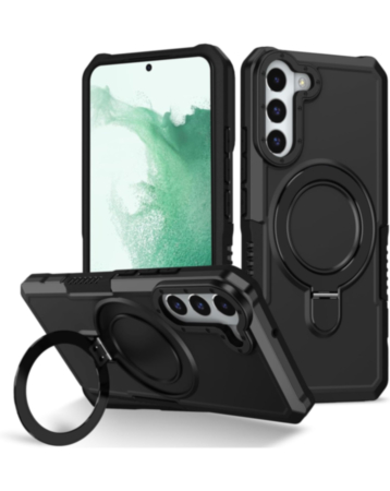 Hard PC Shockproof Case w /Ring Holder - BLACK for Galaxy S23 (Only Ground Shipping)