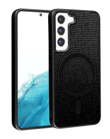 Wireless Charging Bling Diamond Crystal Case - BLACK for Galaxy S23 (Only Ground Shipping)