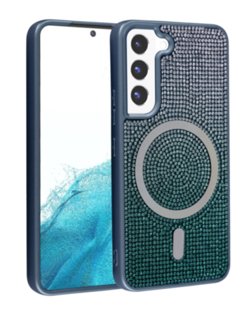 Wireless Charging Bling Diamond Crystal Case - BLUE for Galaxy S23 (Only Ground Shipping)