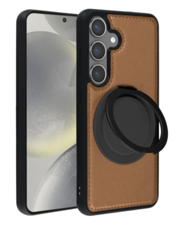 Slim Leather Case with Wireless Charging Kickstand - BROWN for Galaxy S23FE (Only Ground Shipping)