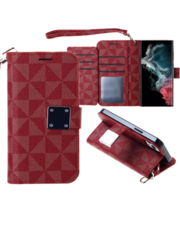 Galaxy S23 FE Triangle Geometric Design Wallet Case - RED (Only Ground Shipping)