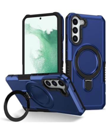 Hard PC Shockproof Case w /Ring Holder - BLUE for Galaxy S23 Plus (Only Ground Shipping)