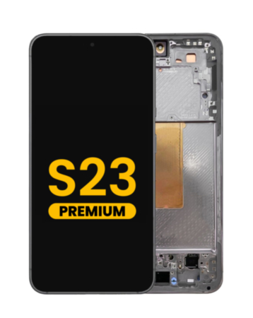 Purchase the OLED assembly with frame for Galaxy S23 S911 in phantom black. Premium quality.