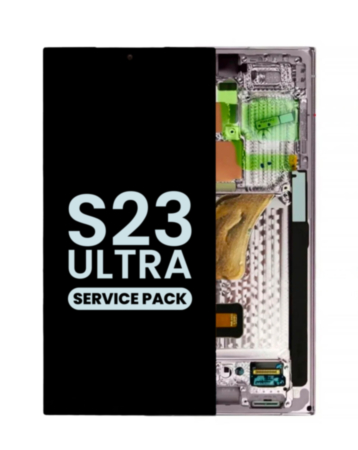 Stock up on the OLED assembly with frame for Galaxy S23 Ultra S918 in lavender. Service pack.
