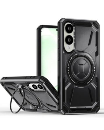 Full-Body Rugged Shockproof Case with Built-in Ring Holder - BLACK for Galaxy S25E (Only Ground Shipping)