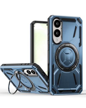 Full-Body Rugged Shockproof Case with Built-in Ring Holder - BLUE for Galaxy S25E (Only Ground Shipping)