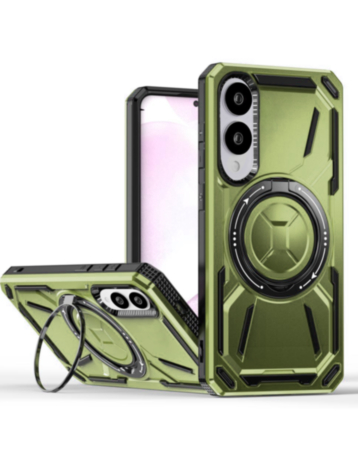Full-Body Rugged Shockproof Case with Built-in Ring Holder - GREEN for Galaxy S25E (Only Ground Shipping)