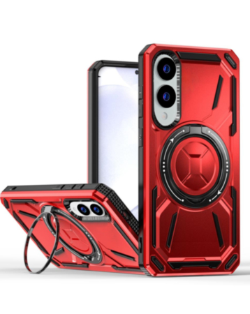 Full-Body Rugged Shockproof Case with Built-in Ring Holder - RED for Galaxy S25E (Only Ground Shipping)