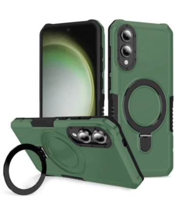 Hard PC Shockproof Case w /Ring Holder - GREEN for Galaxy S25E (Only Ground Shipping)
