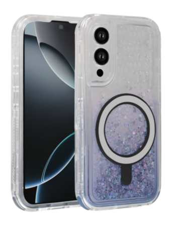 Wireless Charging Protective Glitter Liquid Bumper Case - BLUE for Galaxy S25E (Only Ground Shipping)
