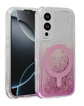Wireless Charging Protective Glitter Liquid Bumper Case - PINK for Galaxy S25E (Only Ground Shipping)
