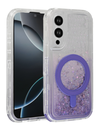 Wireless Charging Protective Glitter Liquid Bumper Case - PURPLE for Galaxy S25E (Only Ground Shipping)